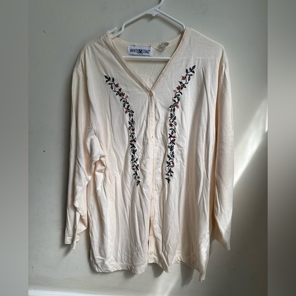 Vintage 90’ Button floral Cardigan White Stag Ivory Sweater Womens 18W - Picture 1 of 3